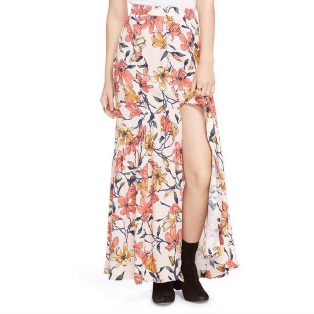 Free People Floral Maxi Skirt - Pink and Yellow